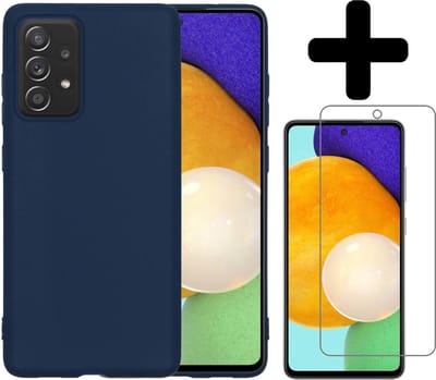 Hoesje - Met Screenprotector - Geschikt voor Samsung Galaxy A52 - Sterk & Shockproof - Back Cover - Siliconen Case - Telefoon Hoes - Telefoonhoesjes - Donkerblauw
