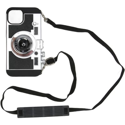 Telefoonhoesje Vintage Hoesje Schattig 3D Cool Uniek Camera Design Hoesje Met Verwijderbare Nekband Lanyard black