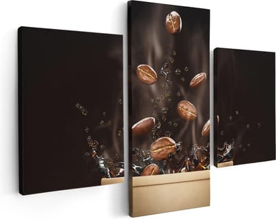 Artaza Canvas Schilderij Drieluik Koffie Beker Met Koffiebonen Erin - 90x60 - Foto Op Canvas - Canvas Print