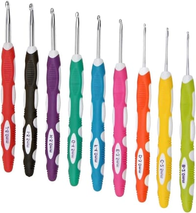 Haaknaalden Set van 9 Stuks - Kleurige Aluminium Haaknaalden met Plastic Handvat voor Breien en Haken - Ideaal voor Sweaters en Creatieve Projecten