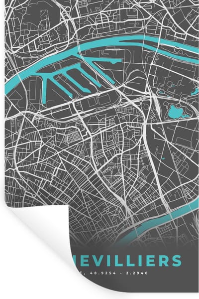 Muurstickers - Sticker Folie - Gennevilliers - Frankrijk - Plattegrond - Kaart - Stadskaart - 20x30 cm - Plakfolie - Muurstickers Kinderkamer - Zelfklevend Behang - Zelfklevend behangpapier - Stickerfolie