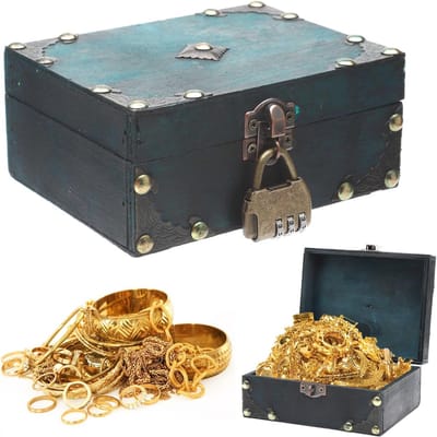 Vintage Houten Mini Schatkist met Cijferslot, 15 x 12 x 7 cm, Decoratieve Opbergdoos voor Bruiloft en Sieraden