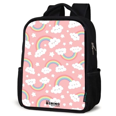 NoBoringSuitcases.com® - Rugzak zwart - Schooltas jongen & meisje - Roze met regenboog patroon - Rugtas voor school - Boekentas kind - Schoolrugzak - Kinderrugzak