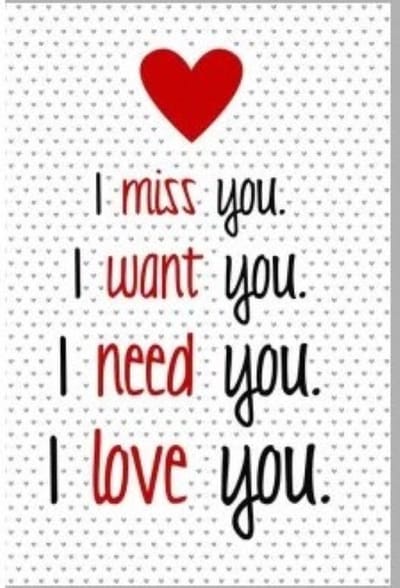 Kaart - Valentijn - I Miss You - I Want You - I Need You - I Love You - love - liefste - hou van jou - liefde