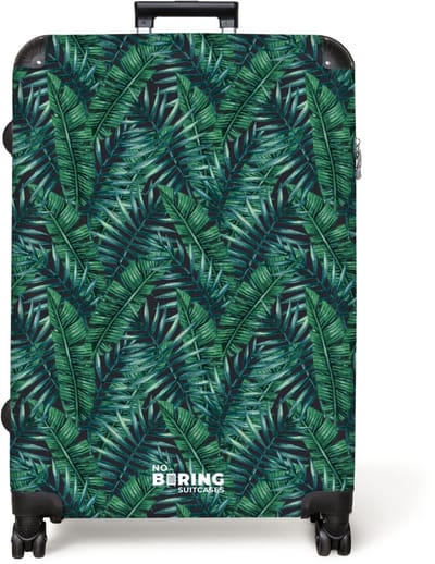 NoBoringSuitcases.com® - Koffer groot - Reiskoffer lichtgewicht - Palm bladeren patroon groen - Rolkoffer met 4 wielen - Grote trolley XL - 98 liter bagage
