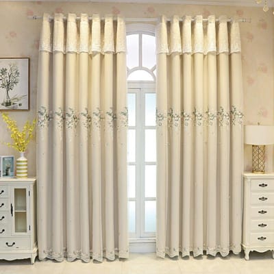 Eenvoudige pastorale dikke geborduurde gordijnen, effen verduisteringsgordijnen, woonkamer slaapkamer balkon gordijnen (150×270cm) 1pc beige