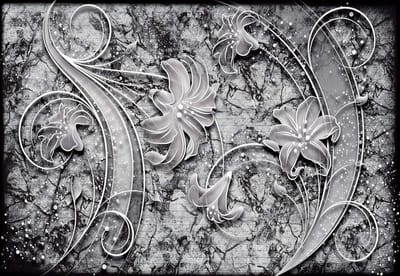 Fotobehang Floral Abstract Silver Grey Black | PANORAMIC - 250cm x 104cm | 130g/m2 Vlies