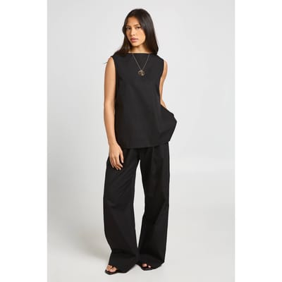 boohoo Dames Poplin Mouwloze Blouse & Wijde Broek Co-ord | Zwart | Maat: 36
