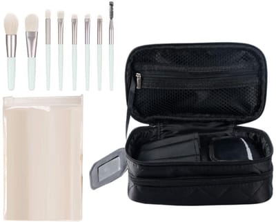 Dailygoods - Waterdichte make-uptas - Make-upkwasten - Grote capaciteit - Zwart - Opbergtas - Perfect voor onderweg - Inclusief kwastenetui