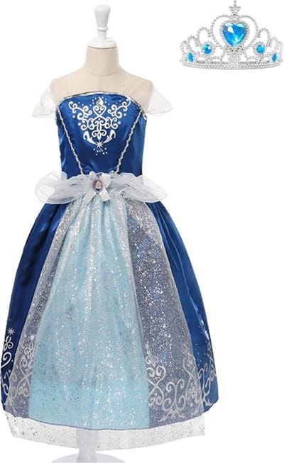 Assepoester jurk Sprookjes jurk Prinsessen jurk verkleedjurk 98-104 (110) donker blauw met kroon meisjes