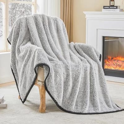 Ultrazachte Fleece Plaid 152 x 203 cm - Warme Sherpa & Microvezel - Lichtgewicht, Omkeerbaar, Zwart