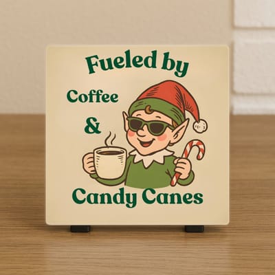 Spreuktegeltje - Grappige kersttegel – Fueled by Coffee & Candy Canes – Kerst cadeau voor koffieliefhebber – Kerstdecoratie - Feestdagen - Trendy nu