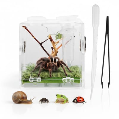 Dailygoody - Terrarium Spinnenbox - Transparant - Praktisch ontwerp - Acryl - Voor Reptielen en Insecten - Inclusief Pipettang - Compact formaat