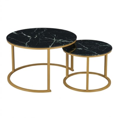 EleganceEssentials - Salontafel Set - Rond - Zwart Marmerlook - Ø70 & Ø50 cm - Gouden Poten - Salontafel buiten