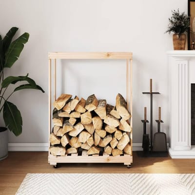 Houthouder met wielen - Brandhoutrek opbergrek - Netjes opslaan - Massief grenenhout - 765 x 40 x 108 cm - Bruin