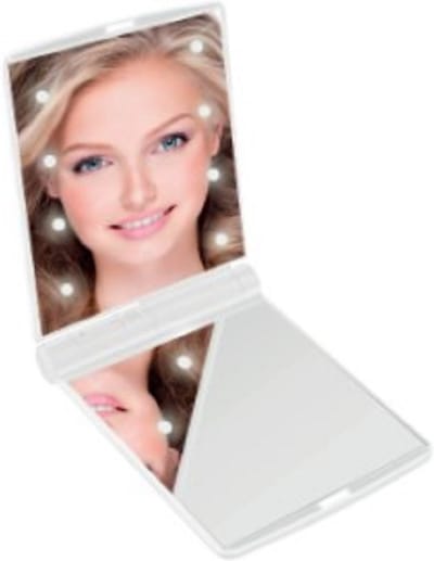 Benson Care LED Make-up spiegel - handspiegel/zakspiegel - wit - 11,5 x 8,5 cm - dubbelzijdig