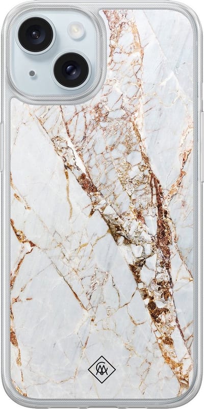 Casimoda® hoesje - Geschikt voor iPhone 13 - Marmer Goud - 2-in-1 case - Schokbestendig - Marble design - Verhoogde randen - Bruin/beige, Transparant