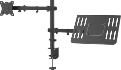 Stane Monitor Arm met Laptophouder – Monitorarm 1 Scherm en Laptop – Monitor Beugel 13 t/m 27 Inch – In Hoogte Verstelbaar – VESA 75x75/100x100 – Zwart