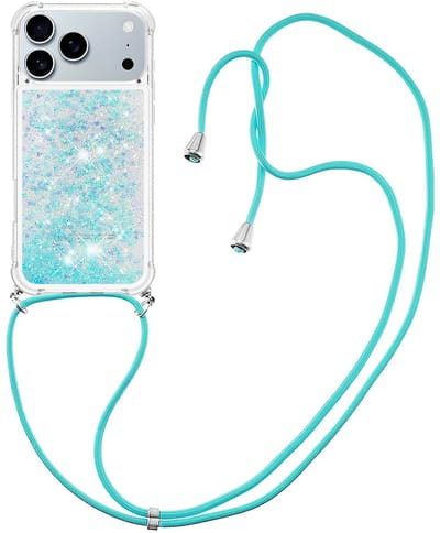 Coverup Hoesje - Geschikt voor iPhone 18 Pro Max / 17 Pro Max Hoesje - Coverup Liquid Glitter Back Cover met Koord - Blauw