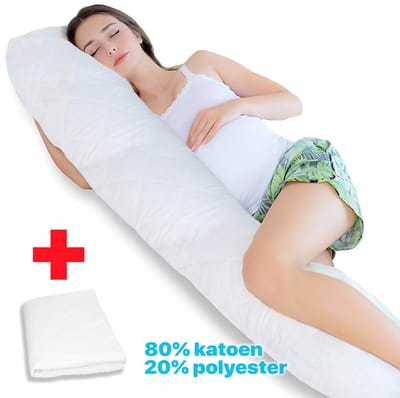 Zwangerschapskussen + molton sloop 80% katoen 20% polyester - Ergonomisch Lichaamskussen - body pillow - Voedingskussen - Kniekussen - Body Pillow met afneembare hoes - Dubbel Gestikte Randen Zwangerschapskussen