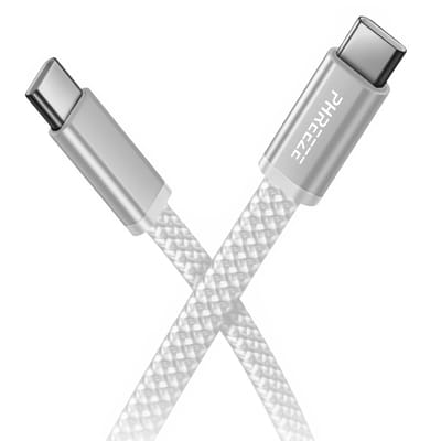 Phreeze USB-C Kabel 240W 5A - USB C naar USB C - Stevig Nylon - Plat ontwerp - Lange Levensduur - Veilig opladen - Data Overzetten - Oplaadkabel voor telefoon, tablet & laptop - Platte USB C kabel - 1 Meter - Wit
