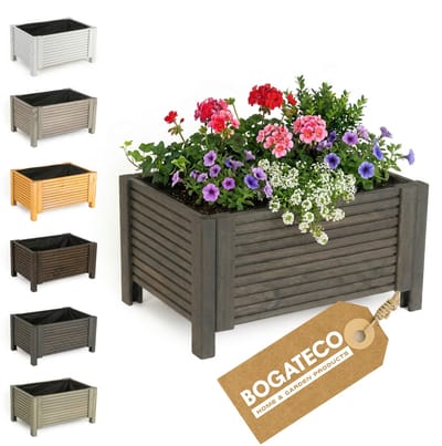 BOGATECO Houten Bloembak met Worteldoek 39x59x30 cm - Modulaire Plantenbak voor Tuin en Terras - 6 Kleuren Beschikbaar - Antraciet