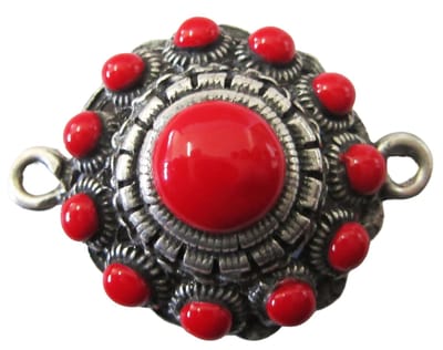 Zeeuws Meisje - Prachtige bolleZeeuwse knop met rode emaille, tweeoog