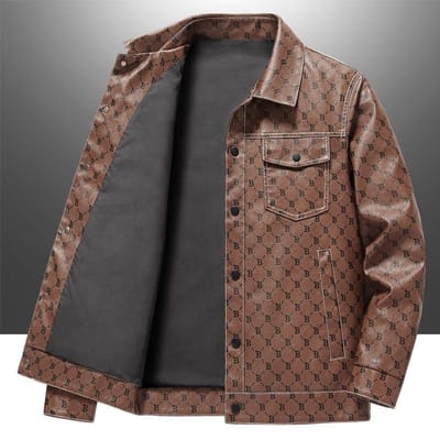 Heren Leren Jas Koreaanse Stijl Grote Maat Dikke Casual Jas Revers Leren Jas voor Heren L brown