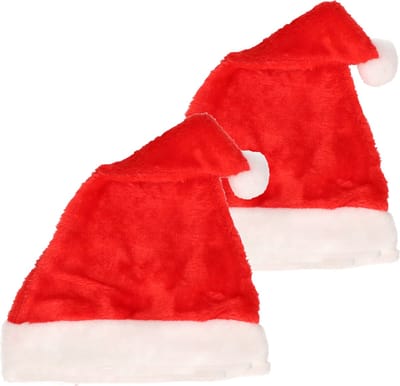 2x stuks pluche luxe kerstmutsen voor volwassenen - Met nepbont randje - kerstmutsen