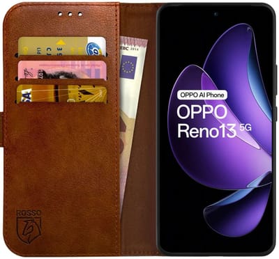 Rosso Element Geschikt voor Oppo Reno 13 | Wallet Book Case | Portemonnee Hoesje | 3 Pasjes | Magneetsluiting | Stand Functie | Bruin