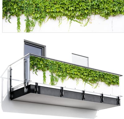 Balkonscherm 300x80 cm - Balkonposter Klimop - Groene bladeren - Muur - Wit - Balkon scherm decoratie - Balkonschermen - Balkondoek zonnescherm