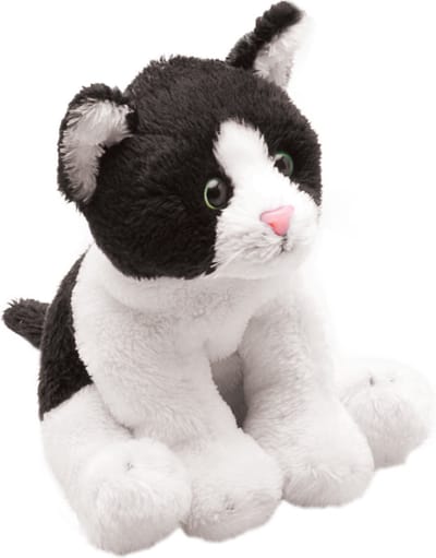 Suki Gifts Pluche kat knuffel - zwart/witte lapjes kat - 13 cm - poes - katten speelgoed