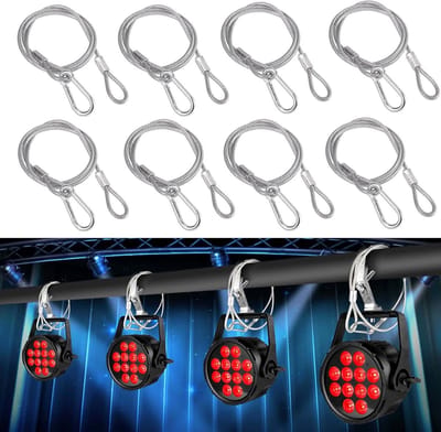 Veiligheidskabel voor Podiumverlichting 4mm×80cm, 8 Stuks Hangende Draad met Haak, Flexibele Antivalbeveiliging, Tot 50kg, Geschikt voor LED Paneelverlichting en Zware Verlichting