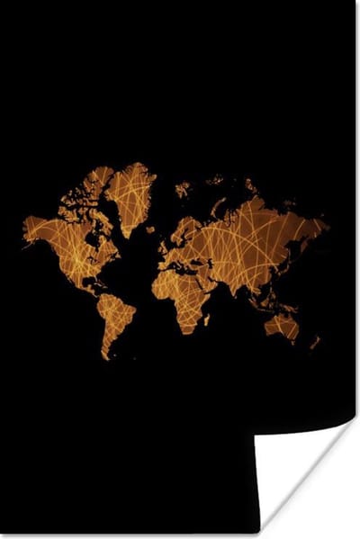 Poster 120x180 cm - Wereldkaart - Goud - Luxe - Posters - Kamer decoratie - Wanddecoratie woonkamer - Muurdecoratie slaapkamer XXL