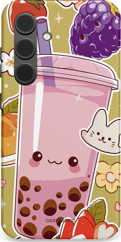 Casetastic Hoesje Geschikt voor Samsung S24 - Stijlvolle Beschermende Duo-layer Case - Roze Rode Kawaii Bubbletea Korea