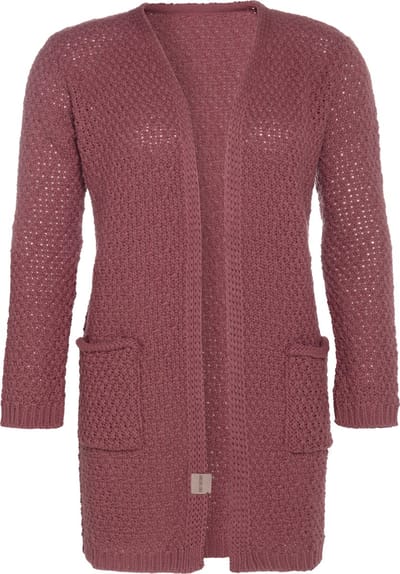 Knit Factory Luna Gebreid Vest Stone Red - Gebreide dames cardigan - Middellang vest reikend tot boven de knie - Rood damesvest gemaakt uit 30% wol en 70% acryl - 36/38 - Met steekzakken