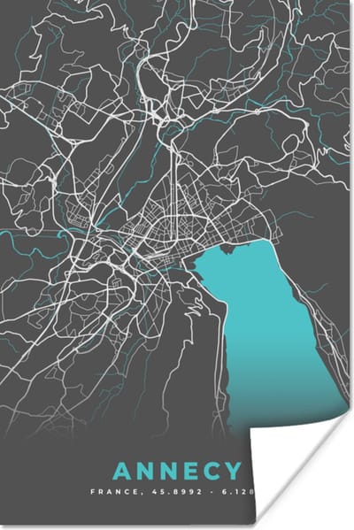 Poster Annecy - Frankrijk - Plattegrond - Stadskaart - Kaart - 120x180 cm XXL