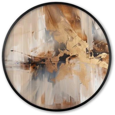 Poster in lijst Rond - Fotolijst 60x60 cm - Posters - Modern - Bruin - Abstract - Beige - Ronde posterlijst zwart - Decoratie - Wanddecoratie woonkamer - Muurdecoratie slaapkamer