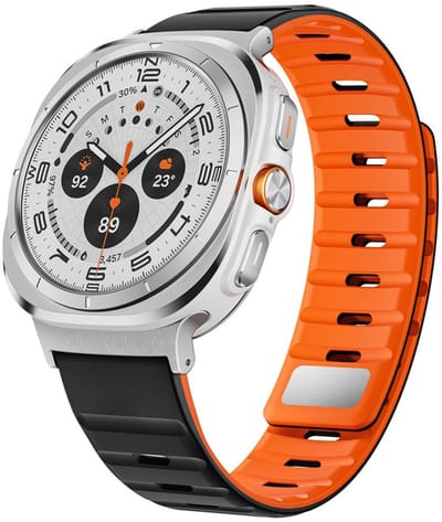 Luxe siliconen bandje - geschikt voor Samsung Galaxy Watch Ultra / Ultra 2025 47mm - premium magnetisch bandje met druksluiting - zilver zwart oranje