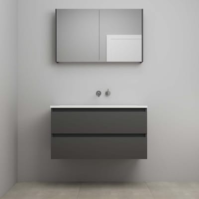 On-Line Badkamermeubelset - 100 cm - Voorgemonteerd - Acryl Wastafel - zonder Kraangat - Spiegelkast - Mat Antraciet