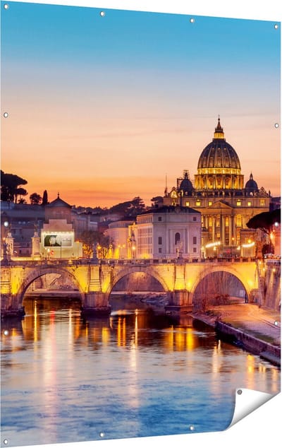 Gards Tuinposter Engelenbrug in Rome bij Zonsondergang - 120x160 cm - Tuindoek - Tuindecoratie - Wanddecoratie buiten - Tuinschilderij