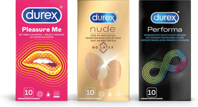 Durex - 30 stuks Condooms - Pleasure Me 1x10 stuks - Nude No Latex 1x10 stuks - Durex Condooms Performa 10st -Voordeelverpakking