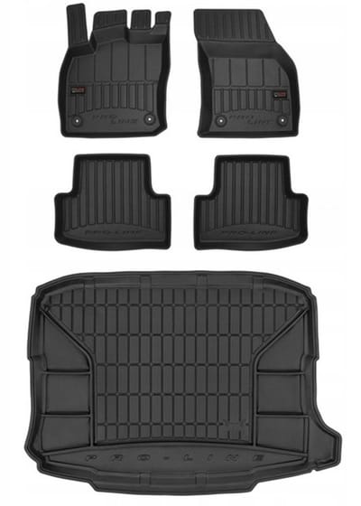 Frogum ProLine Complete Set: Luxe Rubberen Automatten + Kofferbakmat - Geschikt voor SEAT Ateca vanaf 2016 - Voor modellen zonder variabele laadvloer - Perfecte Pasvorm - Geurloos TPE - Zwart