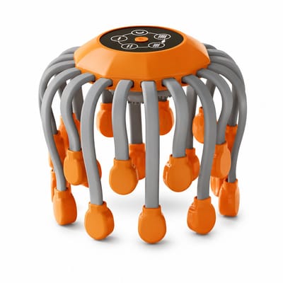 VHV Elektrische Hoofdmassager met Bluetooth Muziek - 20 Flexibele Massagekoppen - Oplaadbare Hoofdhuid Massager - 900 mAh - 15 Min Auto-Off - Oranje/Grijs