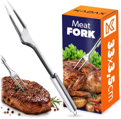 KADAX Vleesvork van roestvrij staal, 33 cm, gesmede grillvork, trancheervork met lange messen, vaatwasmachinebestendig, voor barbecue, vlees, braadvork met ergonomische greep