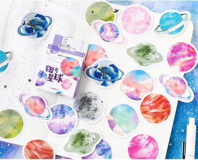 Planeten Stickers 45 stickers – Bullet Journal, Planner & Scrapbook Stickers – Sinterklaas & Kerstcadeau – Schoencadeau – Cadeaus onder 5 euro
