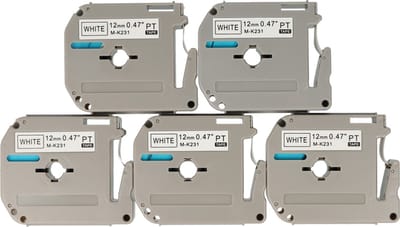 Dappaz - 5 stuks Brother M-K231 Labeltape Compatible - 12mm x 8 m - Zwart op Wit - Geschikt voor de Brother P-touch - Cassette mk23