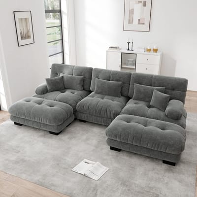 Wishdor - Modulaire Hoekbank - Diepe Zit - Verplaatsbare Ottomans - U-, L- Of Rechte Opstelling - Chenille - Grijs