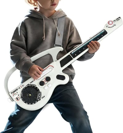 Kinder Gitaar - Muzikaal Speelgoed - Muziek Maken - Snaarloze Innovatie - 40 x 21 x 9 cm - Grijs