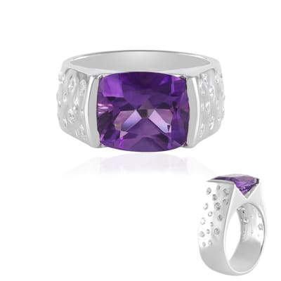 Cavill - Zilveren ring 925 Sterling platina - 4,456 ct Siberische amethist - 5,343 ct met Cambodjaanse zirkonen - Elegante paarse ring